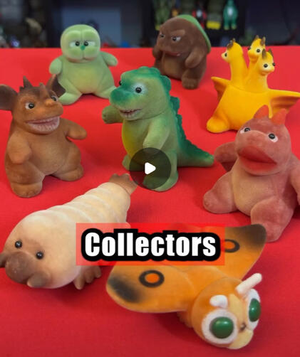 vintage 1984 bandai flocked godzilla toy set